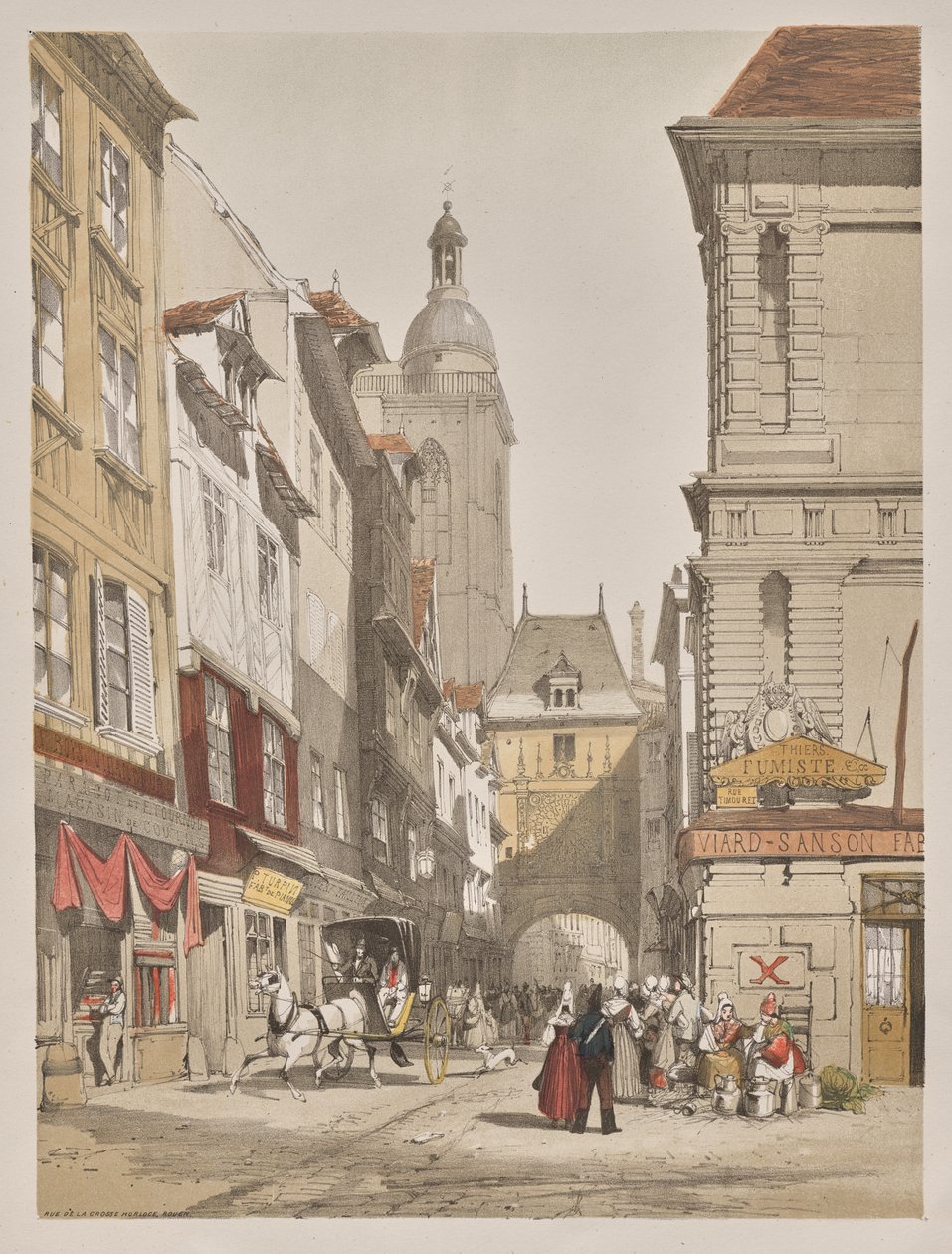 Malownicza architektura w Paryżu, Gandawie, Antwerpii, Rouen: Rue de la Crosse Horlogue, Rouen, Francja autorstwa Thomas Shotter Boys