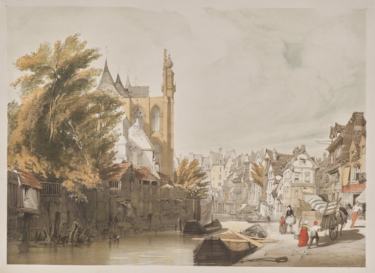 Malownicza architektura w Paryżu, Gandawie, Antwerpii, Rouen: Rue du Rivage, Abbeville, Francja autorstwa Thomas Shotter Boys