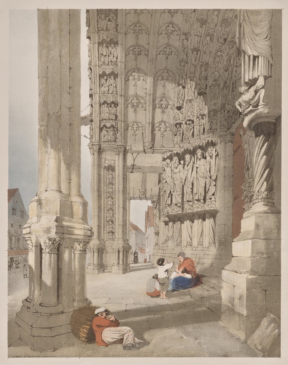 Malownicza architektura w Paryżu, Gandawie, Antwerpii, Rouen: Ganek południowy katedry w Chartres, Chartres, Francja autorstwa Thomas Shotter Boys