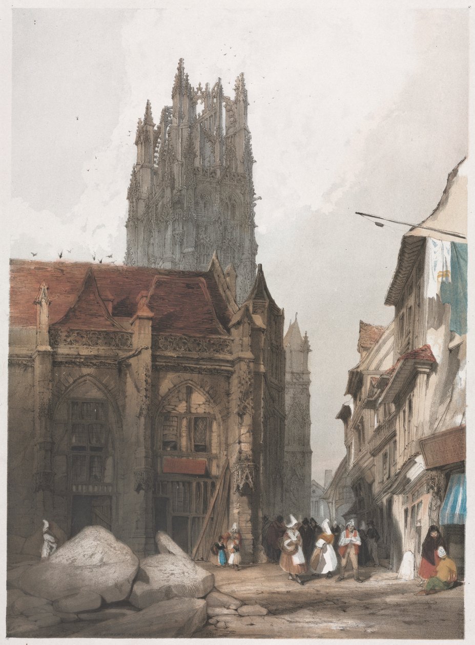 Malownicza architektura w Paryżu, Gandawie, Antwerpii, Rouen: St. Laurent, Rouen, Francja, 1839. autorstwa Thomas Shotter Boys