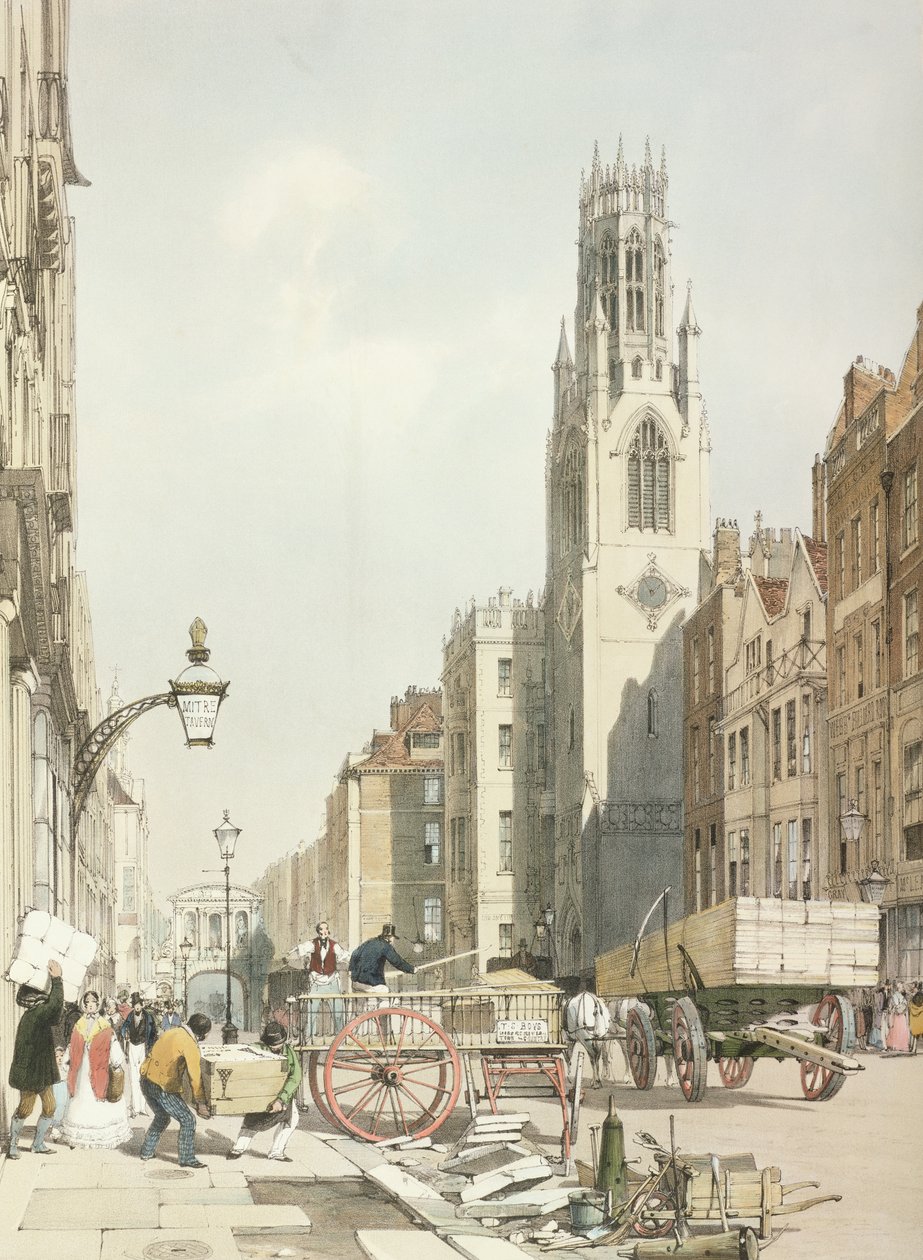St. Dunstan, Fleet Street, z „London As It Is”, grawerowana i pub. przez artystę autorstwa Thomas Shotter Boys