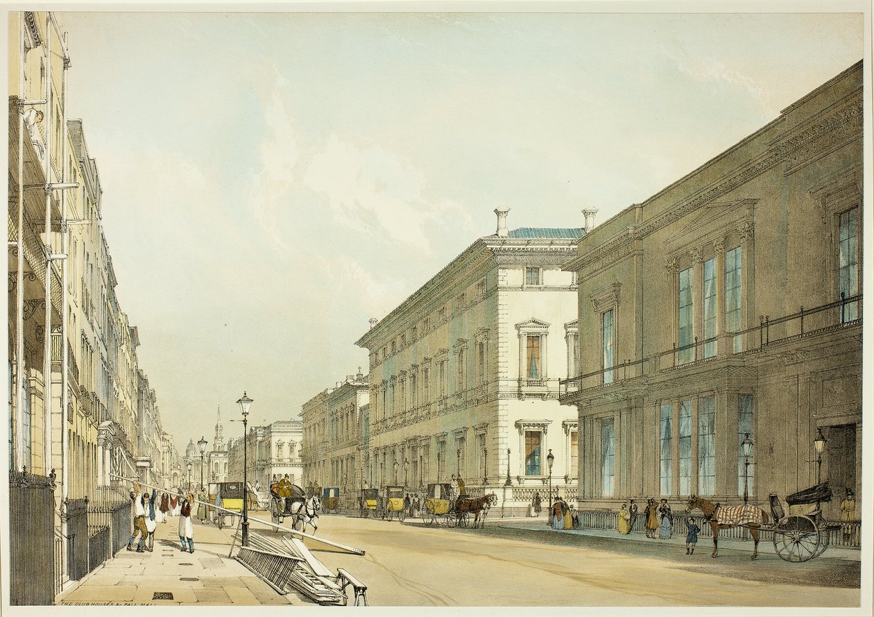 The Club Houses i Pall Mall, płyta trzynasta z Original Views of London as It autorstwa Thomas Shotter Boys