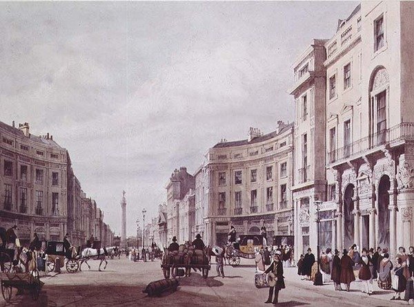 Widok na Regent Street, w kierunku kolumny księcia Yorku autorstwa Thomas Shotter Boys
