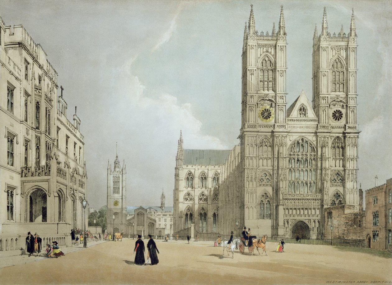 Westminster Abbey and Hospital, z „London As It Is”, grawerowane i opublikowane przez artystę, 1842 (patrz 8674) autorstwa Thomas Shotter Boys