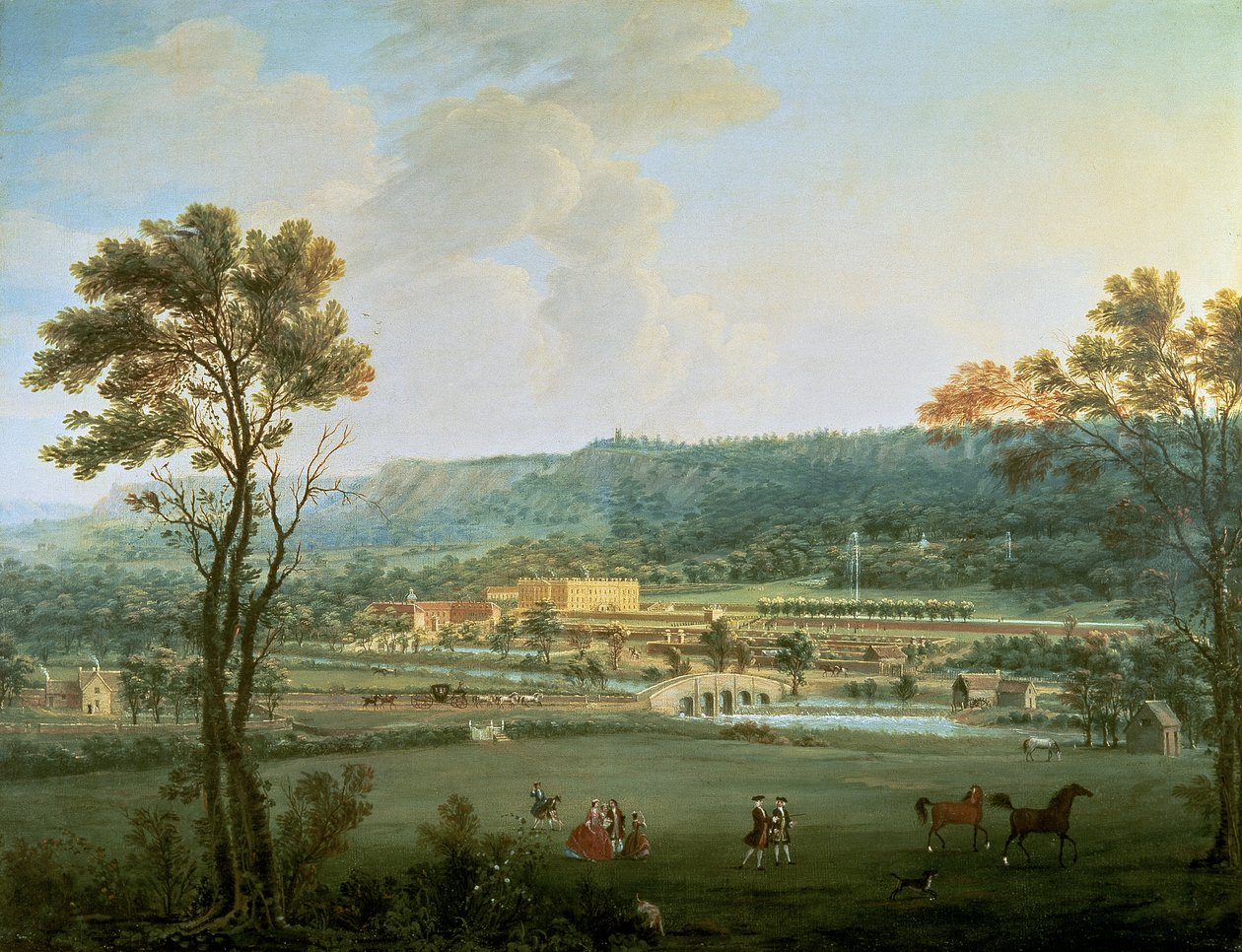 Widok Chatsworth od południowego zachodu (olej na płótnie) autorstwa Thomas Smith of Derby