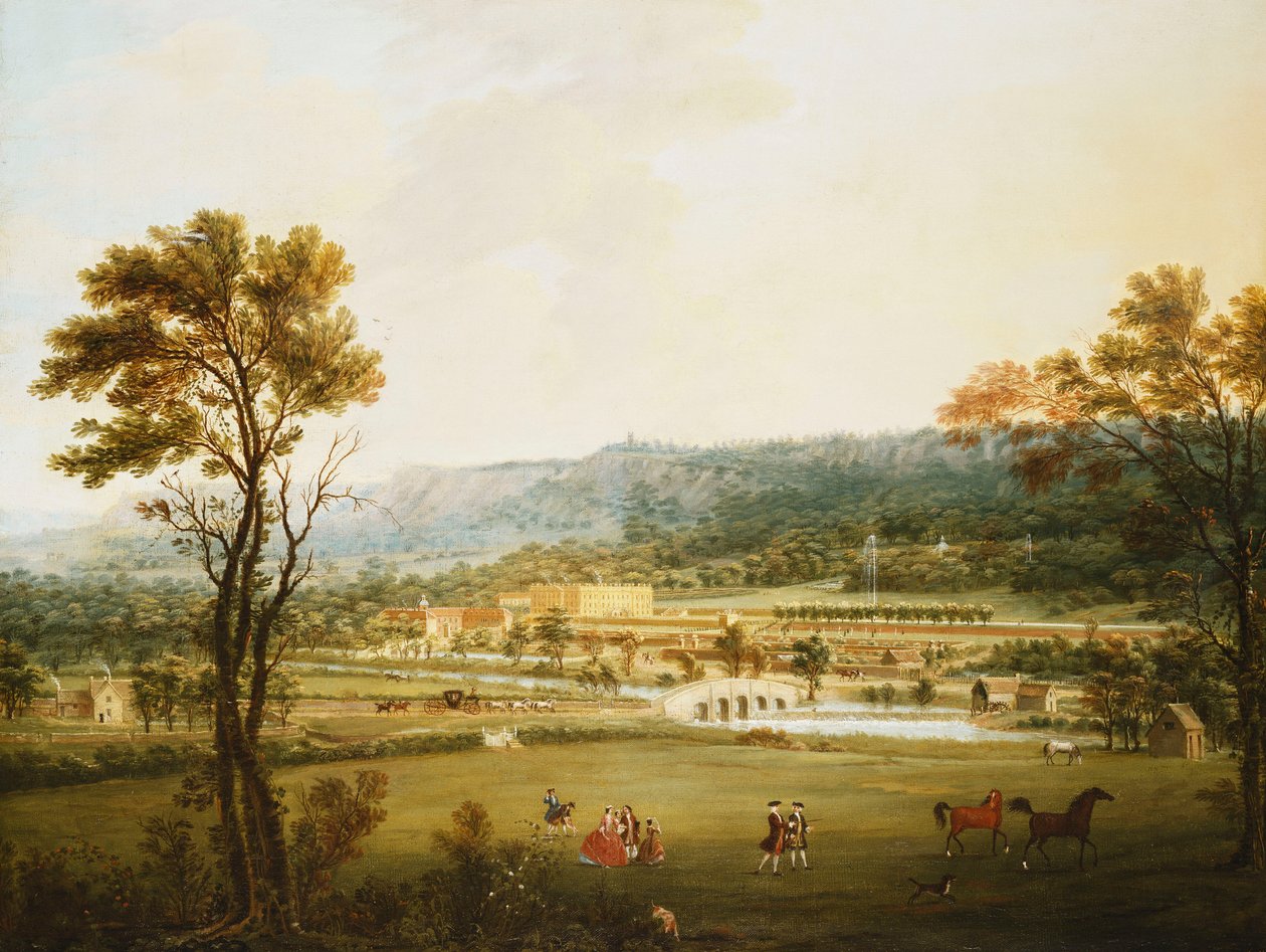 Rozległy widok na Chatsworth, Derbyshire od południowego zachodu, autorstwa Thomas Smith of Derby