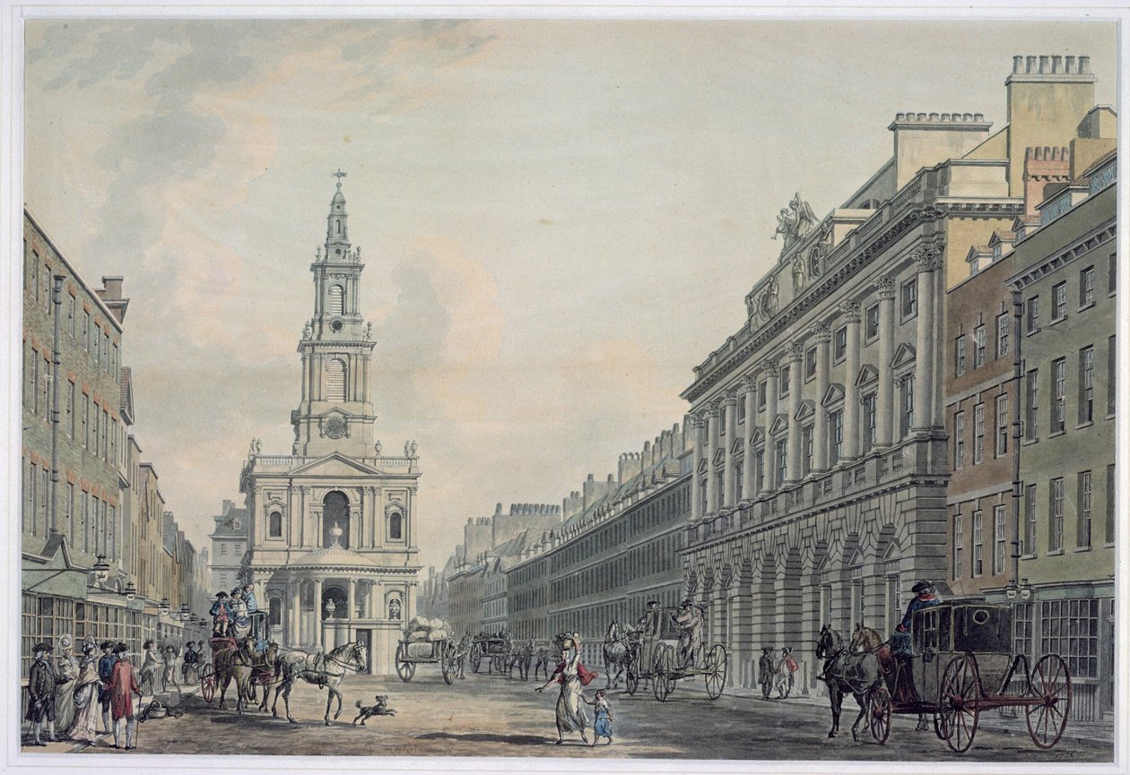 Strand z Somerset House i St. Mary le Strand, 1781 (akwatinta) autorstwa Thomas Snr. Malton