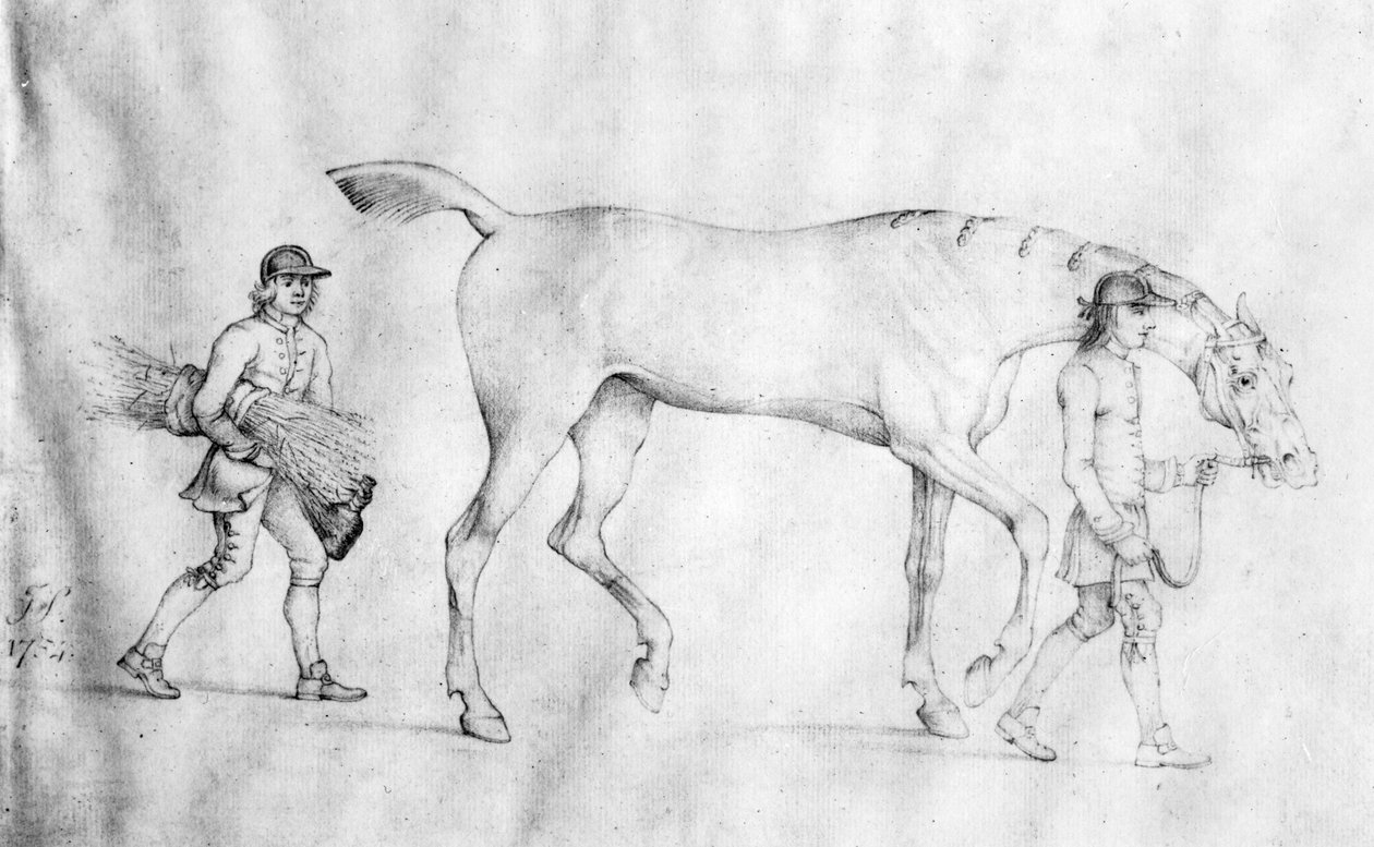 Koń i stajenni, 1754 autorstwa Thomas Spencer
