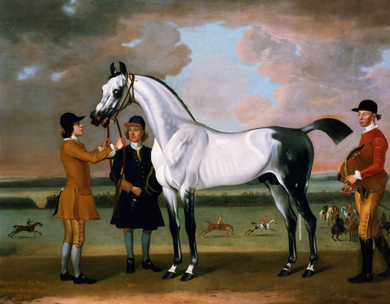 „Starling” księcia Boltona z dżokejem i stajennym w Newmarket autorstwa Thomas Spencer