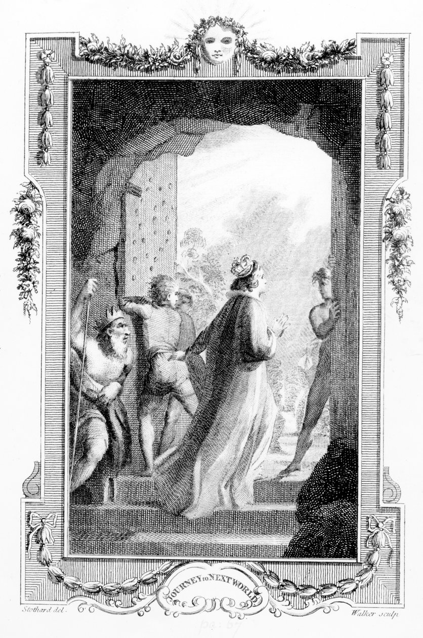 Iliustracija iš Henry Fielding „Kelionė iš šio pasaulio į kitą“, išgraviruota Anthony Walker, 1783 m. autorstwa Thomas Stothard