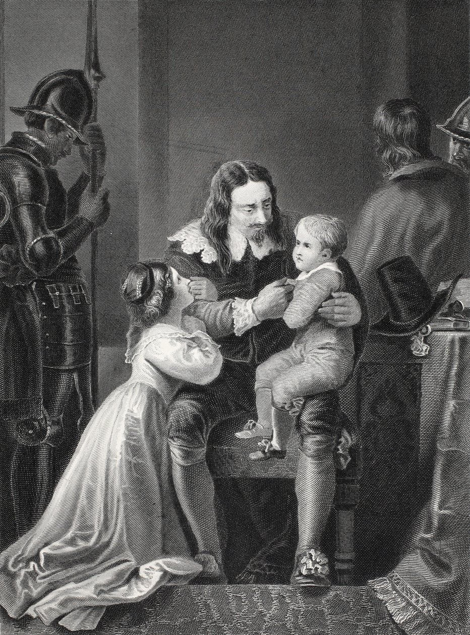 Król Karol I z Anglii żegnający się ze swoimi dziećmi przed egzekucją, grawerowany przez AH Payne autorstwa Thomas Stothard