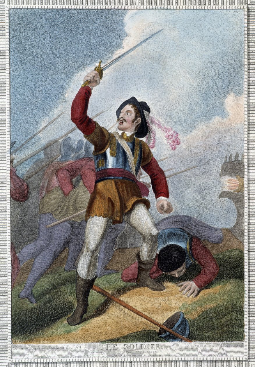 Żołnierz. w „7 wiekach człowieka”” Szekspira, il. W. Broniley, Londyn autorstwa Thomas Stothard