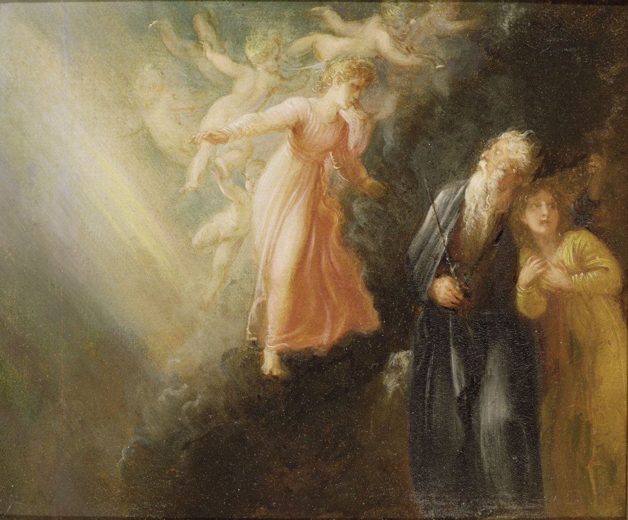 Prospero, Miranda i Ariel, z „Burzy”, ok. 1799 (olej na papierze, oprawiony na płótnie) autorstwa Thomas Stothard