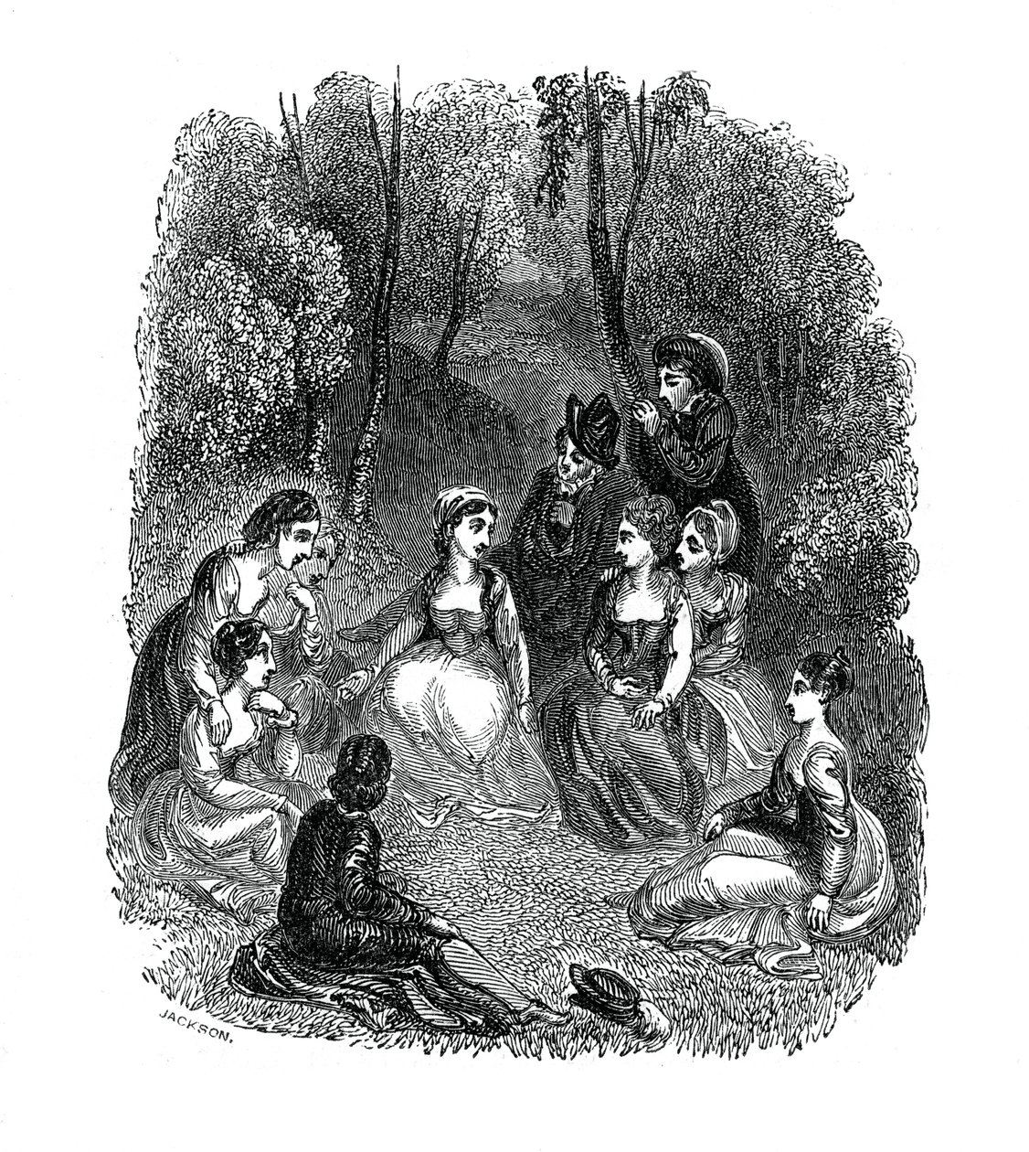 Scena ze wstępu do Dekameronu Giovanniego Boccaccio, 1833. autorstwa Thomas Stothard