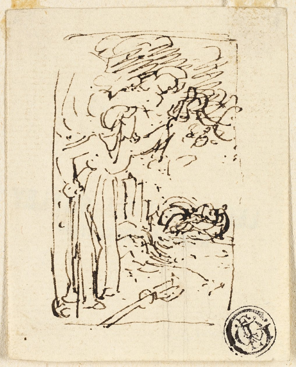 Szkic postaci opartej na lasce autorstwa Thomas Stothard