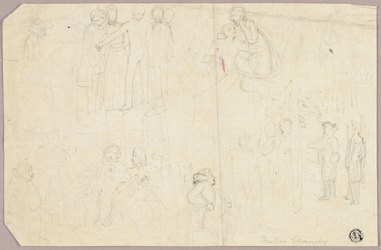 Szkice do Tristram Shandy (rekto); Szkice medalionu z siedzącą postacią alegoryczną (verso) autorstwa Thomas Stothard