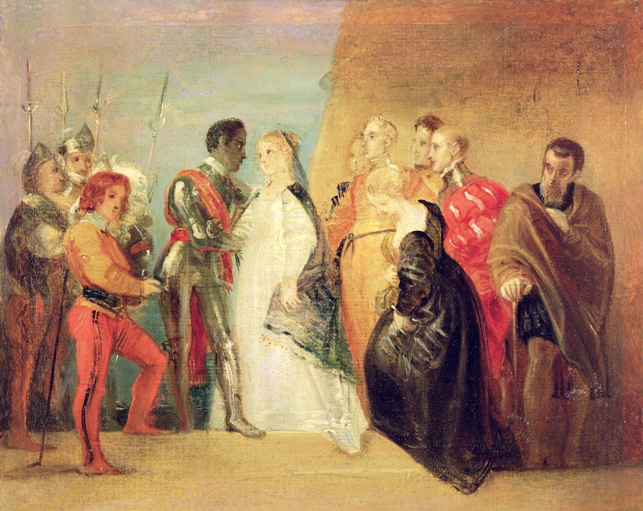 Powrót Otella, akt II, scena ii z „Otella”, ok. 1799 (olej na papierze oprawiony na płótnie) autorstwa Thomas Stothard
