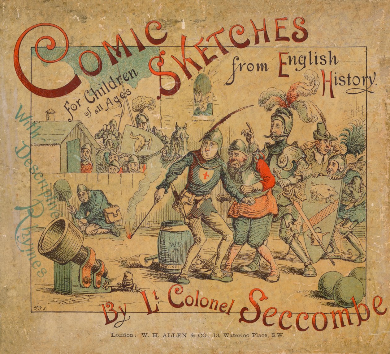 Szkice komiksowe z przedniej okładki historii angielskiej, c1884 autorstwa Thomas Strong Seccombe