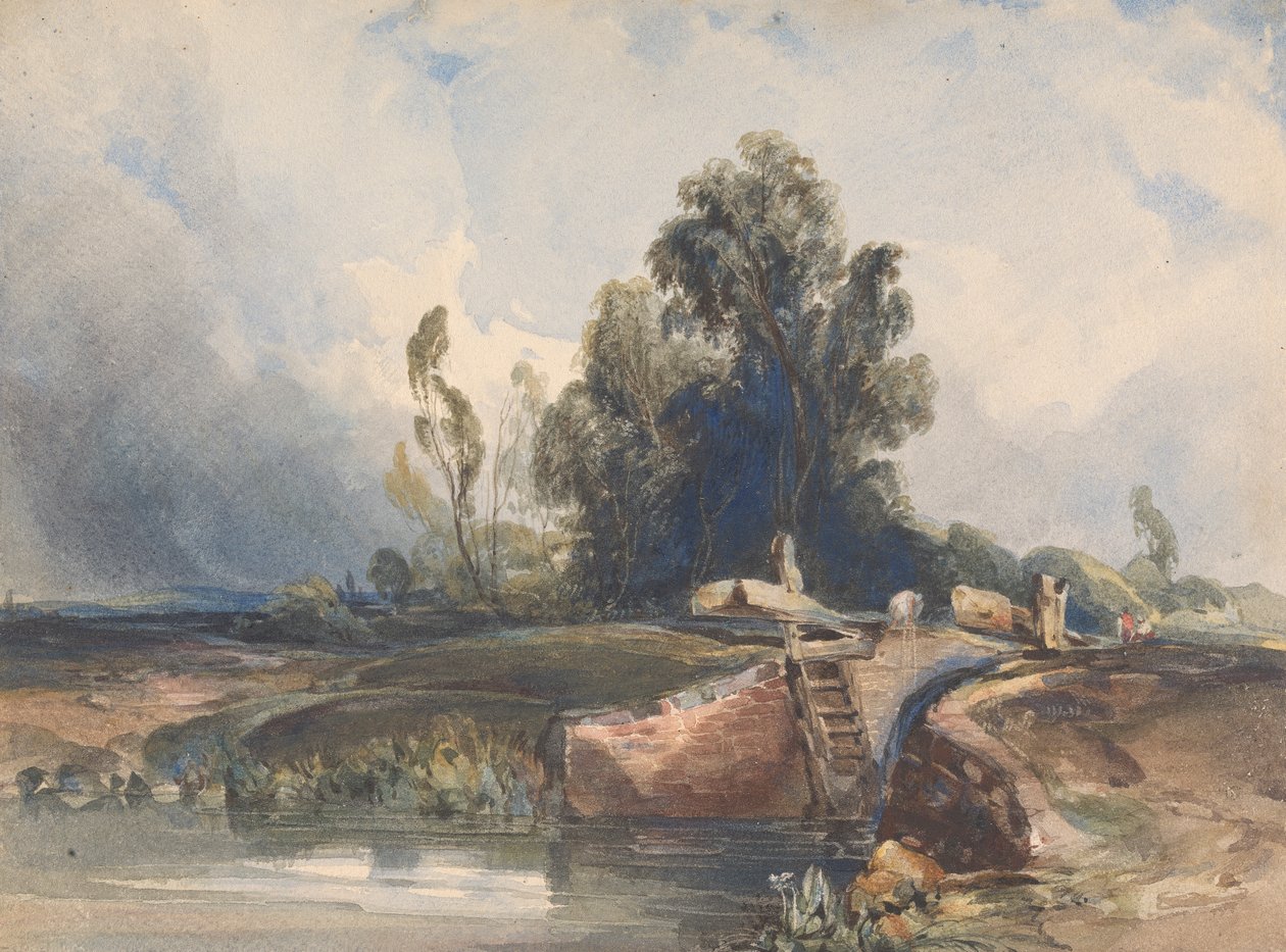 Krajobraz z kanałem i kędziorkiem; Liczby na zamku autorstwa Thomas Sully