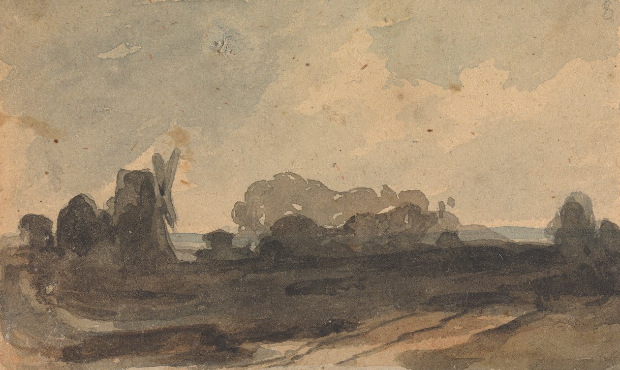 Krajobraz z drzewami i wiatrakiem autorstwa Thomas Sully