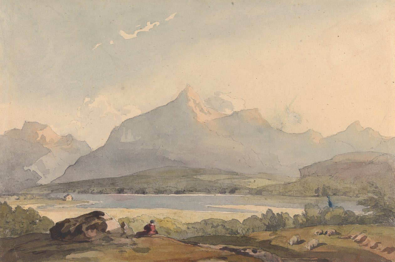 Górzysty krajobraz z jeziorem i postacią na pierwszym planie autorstwa Thomas Sully
