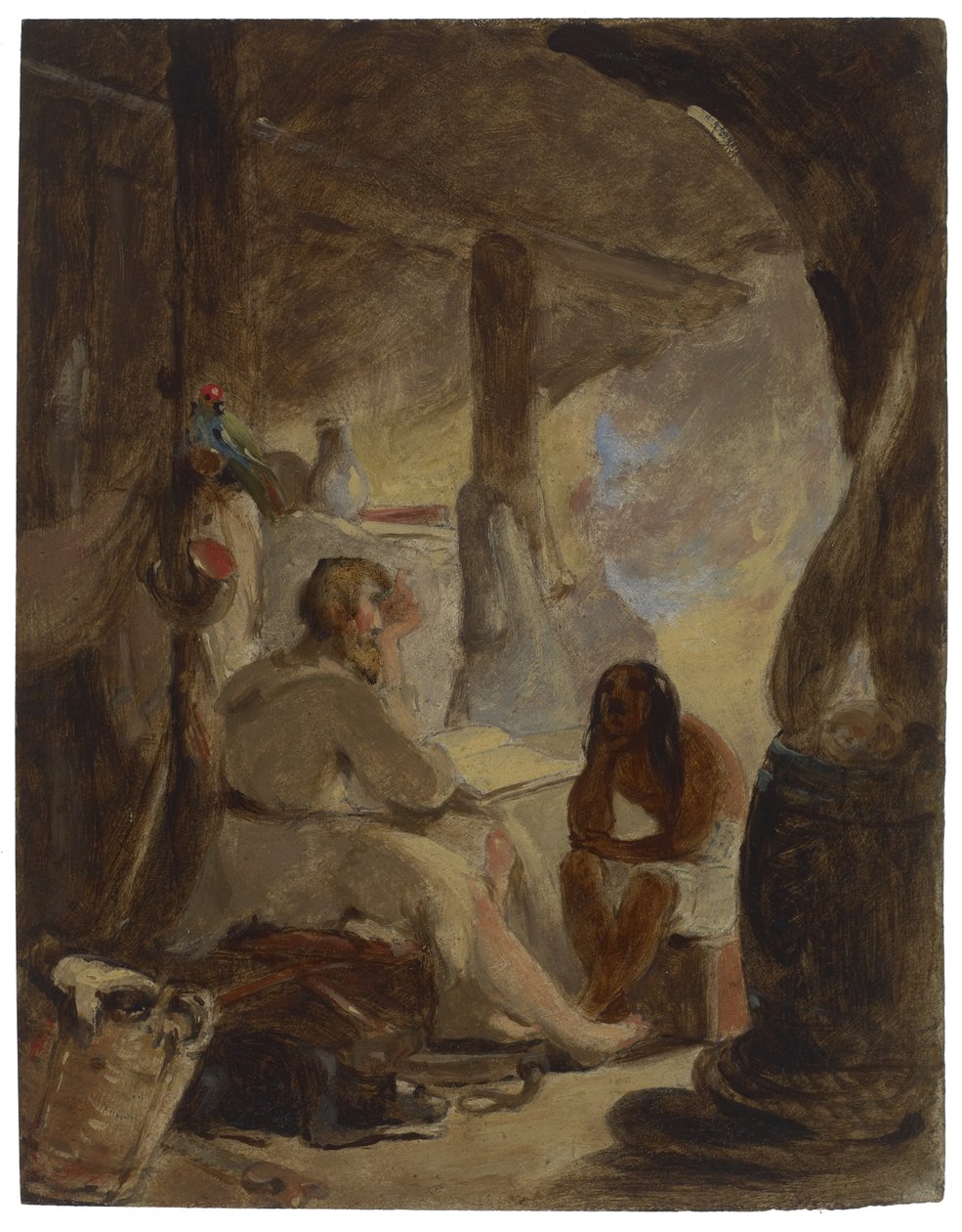Robinson Crusoe i Piątek w jaskini, ok. 1856 r. autorstwa Thomas Sully