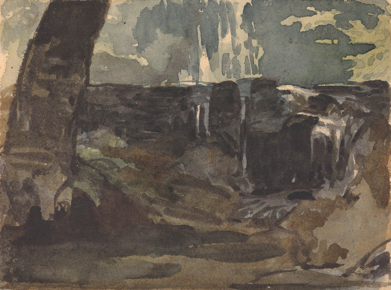 Skalisty krajobraz, duży pień drzewa na pierwszym planie autorstwa Thomas Sully