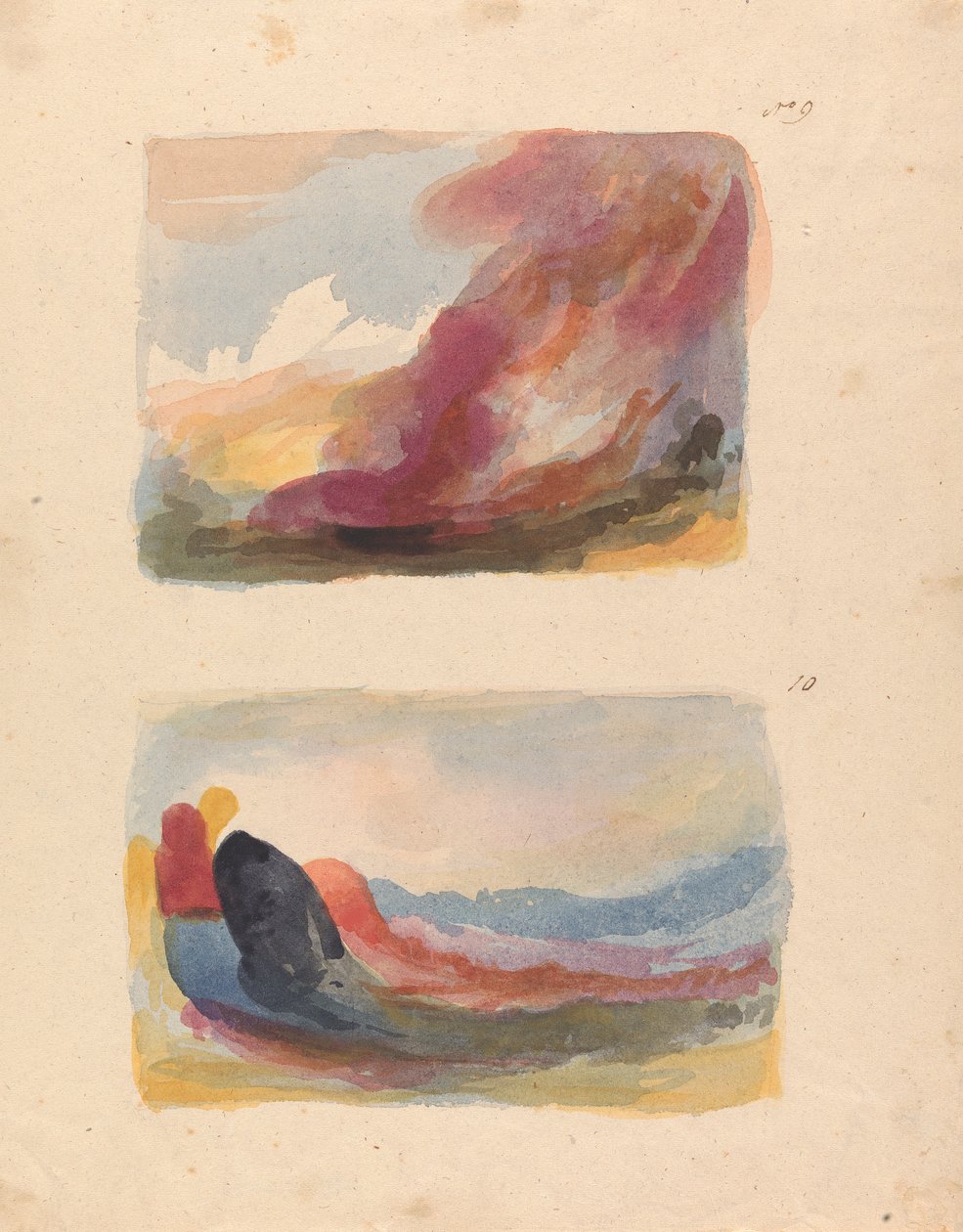 Dwa rysunki na jednej kartce: Pejzaż - Color Wash, Tycjan (nr 9); Pejzaż - pranie koloru, Rubens (nr 10) autorstwa Thomas Sully