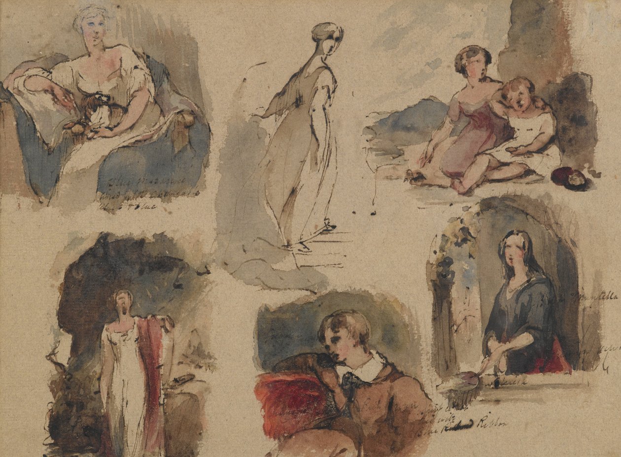 [Bez tytułu] (Six Figure Studies), ok. 1830 (atrament żelazo galasowy i toaleta na beżowym, średniej gramaturze, umiarkowanie teksturowanym antycznym papierze kładzionym) (recto) autorstwa Thomas Sully