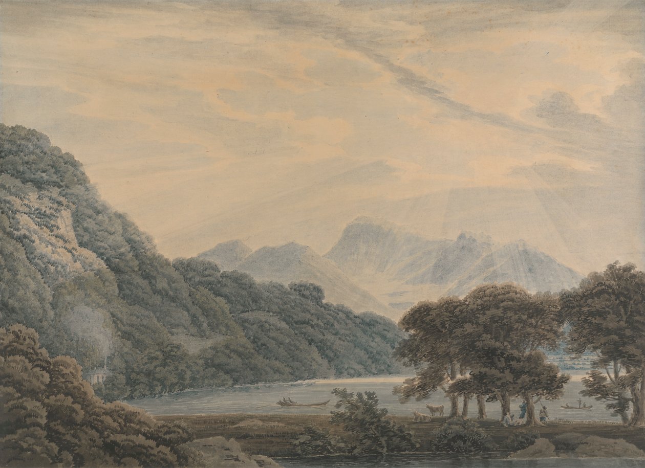 Szef Ullswater, z lożą Patterdale po lewej stronie autorstwa Thomas Sunderland