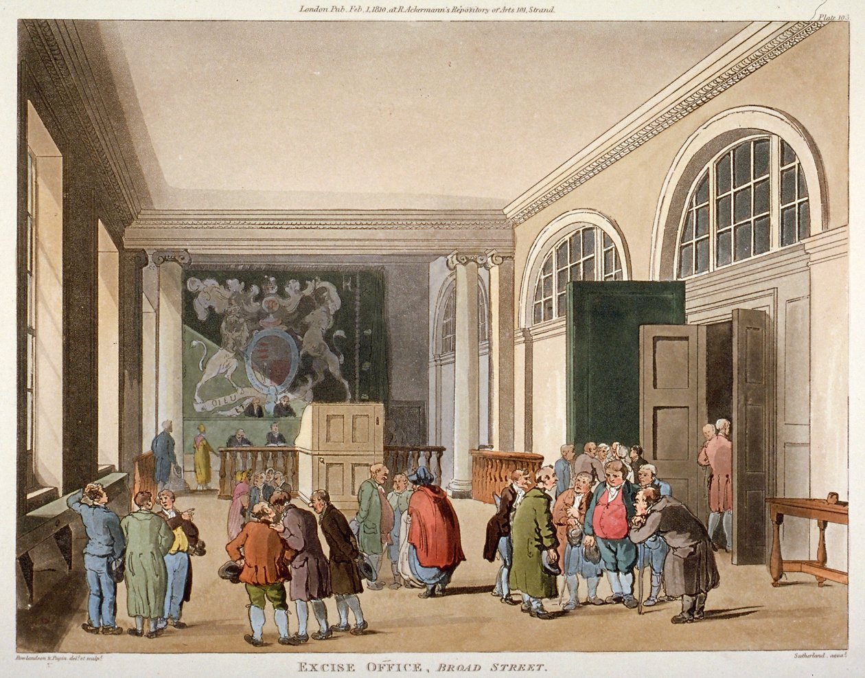 Wnętrze Urzędu Akcyzowego, Old Broad Street, City of London, 1810 autorstwa Thomas Sutherland