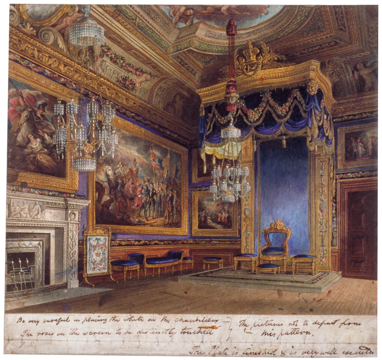 Widok wnętrza sali audiencyjnej króla w zamku Windsor, Berkshire, 1818 autorstwa Thomas Sutherland