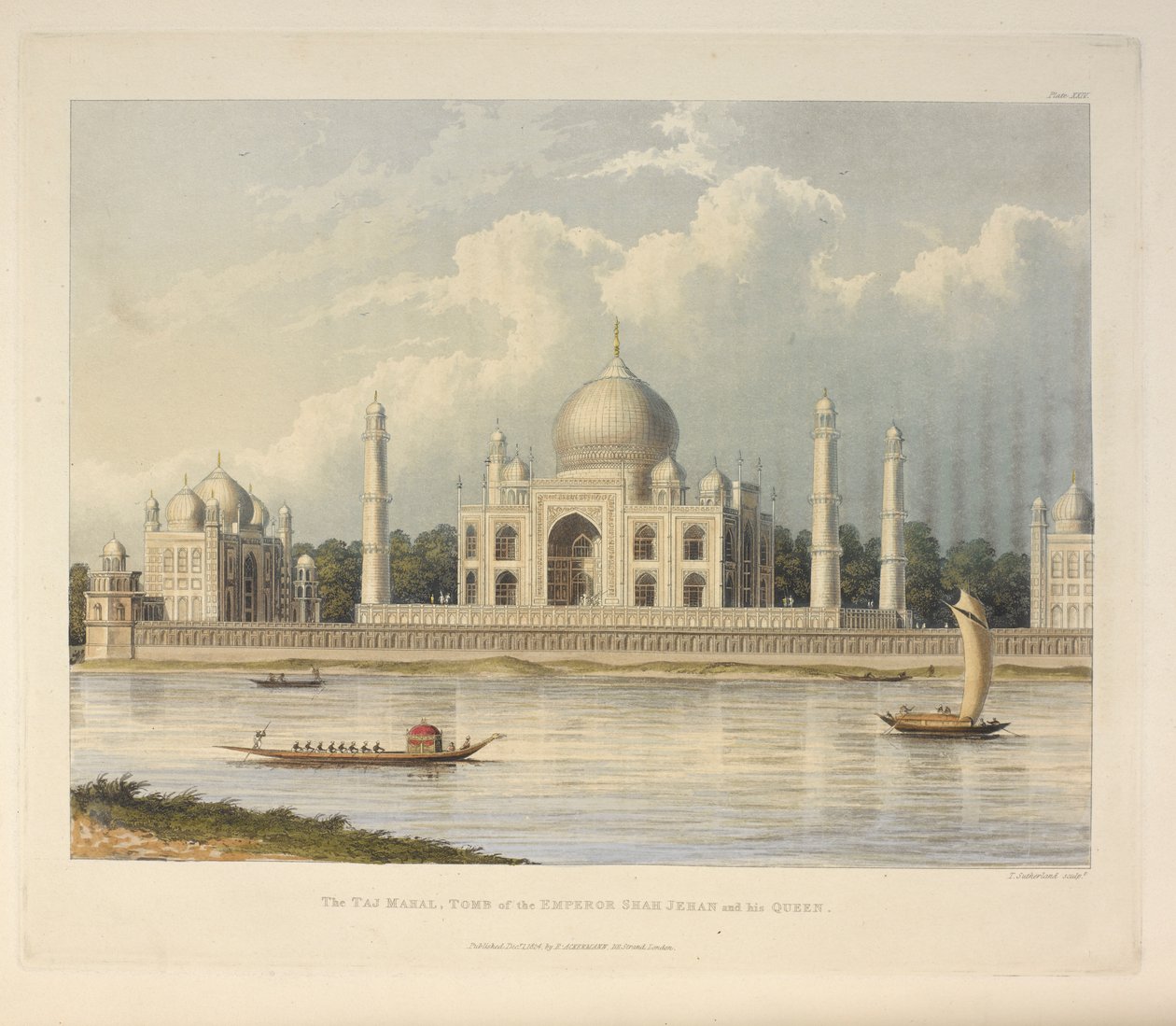 Taj Mahal, grób cesarza Szacha Dżihana, ilustracja z „Malownicza wycieczka wzdłuż rzek Ganges i Dżumna w Indiach” autorstwa Thomas Sutherland