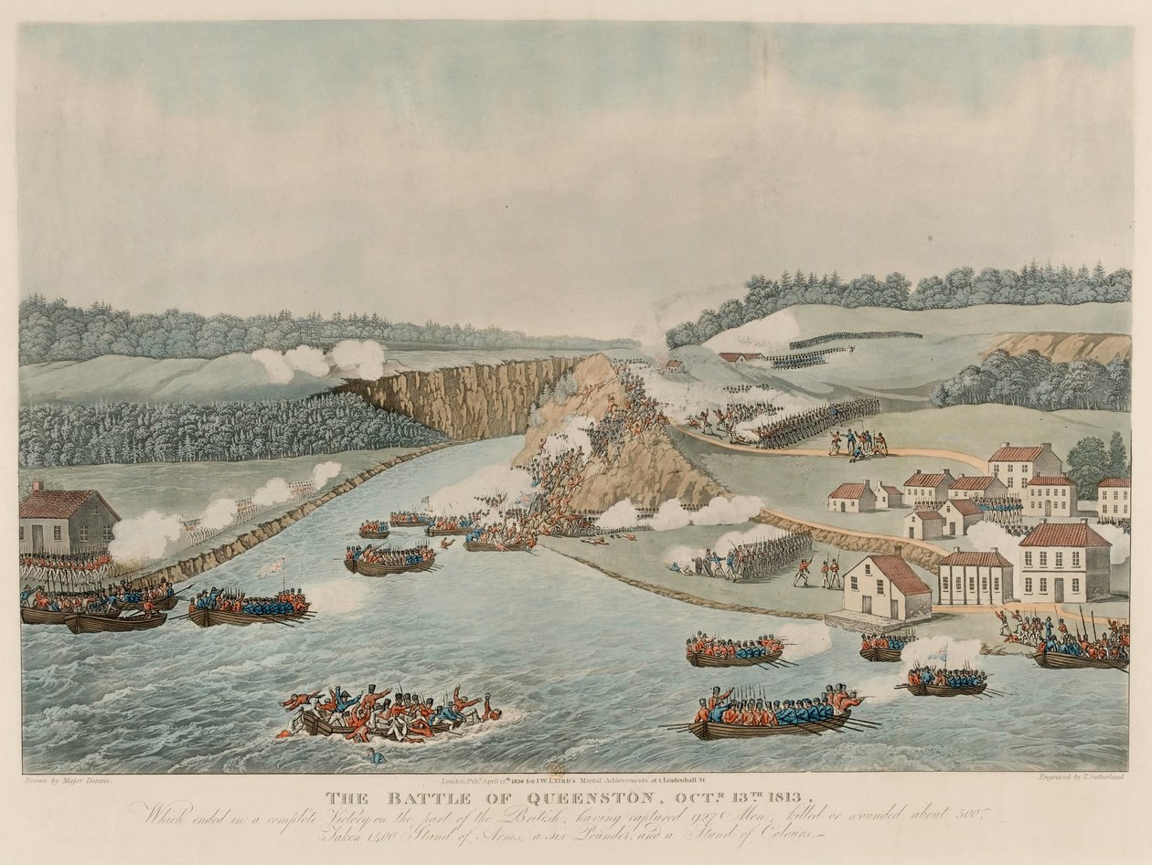 „Bitwa pod Queenston, 13.10.1813” (akwatinta, kolorowa) autorstwa Thomas Sutherland