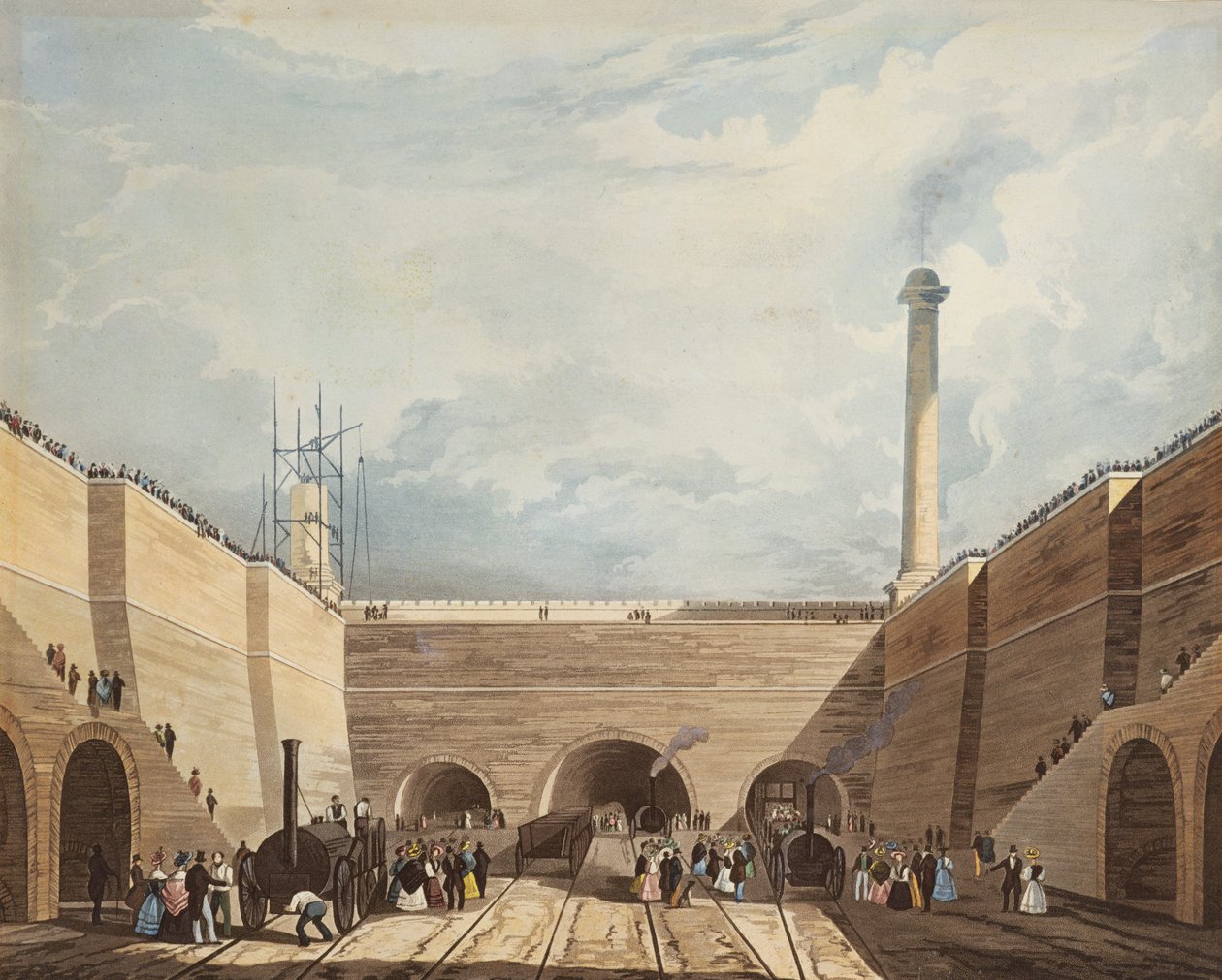 Wejście do kolei w Edge Hill, Liverpool, grawerowane przez H. Pyall, 1831 (ręcznie kolorowane akwaforty i akwatinta) autorstwa Thomas Talbot Bury