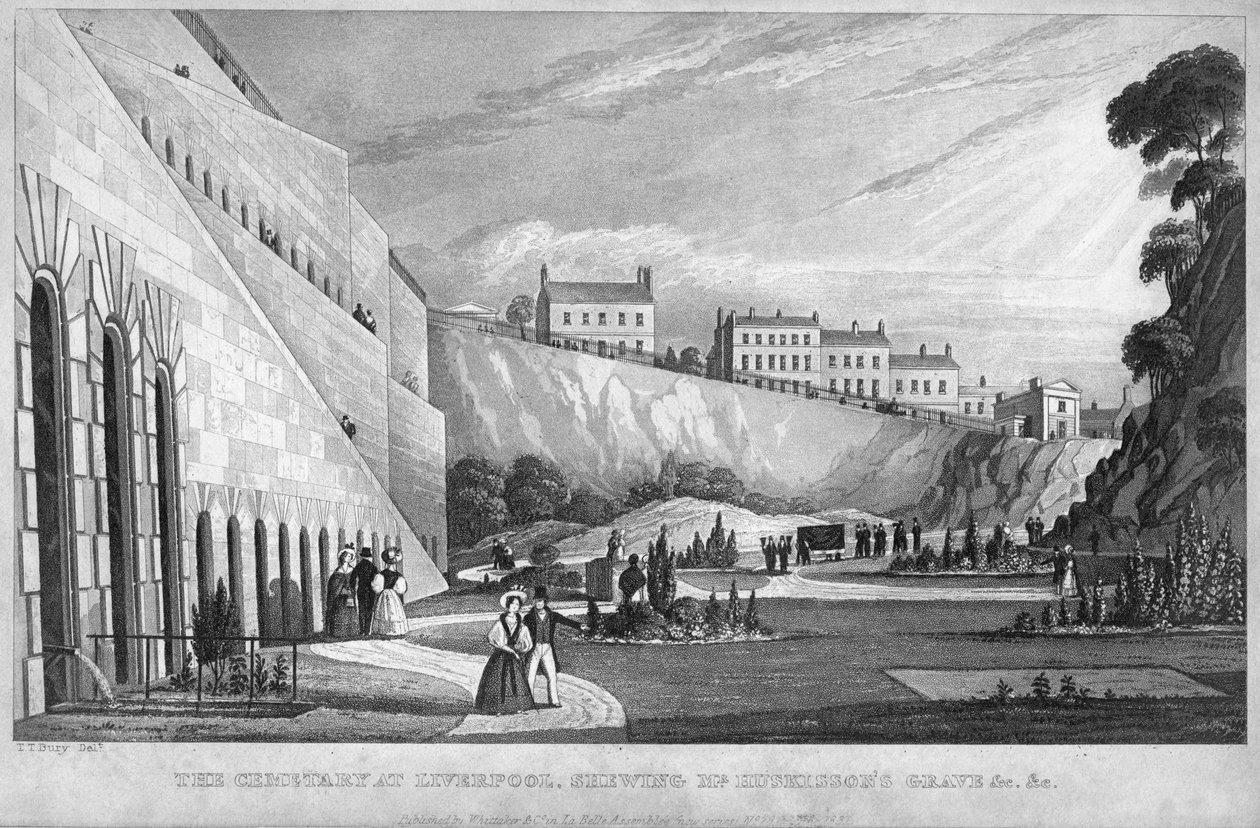 Cmentarz w Liverpoolu, przedstawiający grób pana Huskissona itp., 1831 r. autorstwa Thomas Talbot Bury