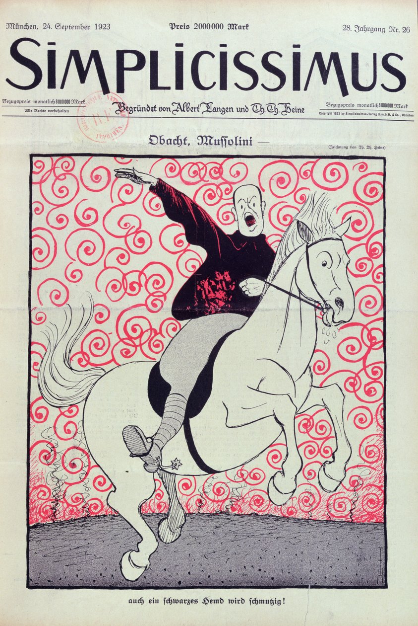 Caricatura de Benito Mussolini (1883-1945), capa da revista 