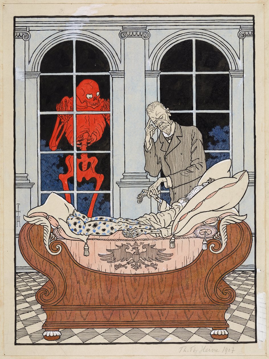 Umierający Reichstag; Simplicissimus XV/49, 1911 autorstwa Thomas Theodor Heine