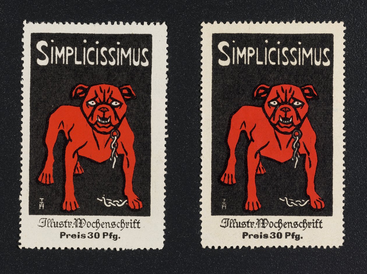 Werbemarke "Simplicissimus 30 Pfg." autorstwa Thomas Theodor Heine