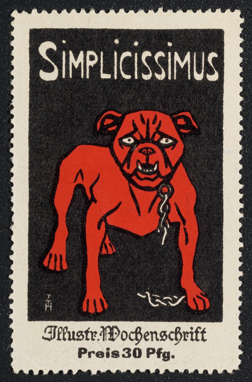 Reklamemarke "Simplicissimus 30 Pfg." autorstwa Thomas Theodor Heine