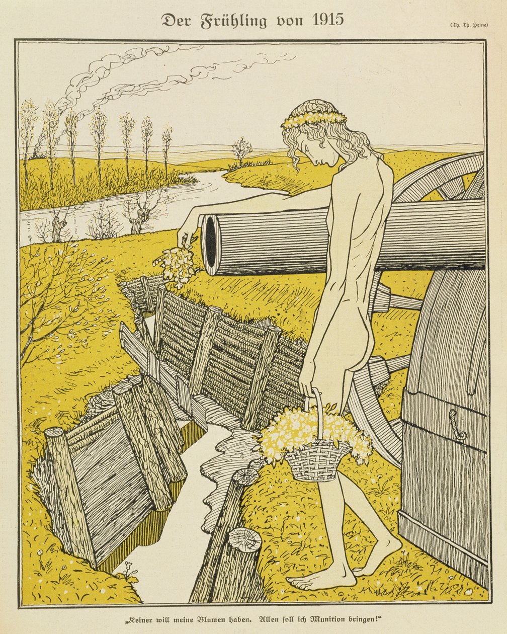 Wiosna 1915 r., ilustracja z niemieckiego magazynu „Simplicissimus”, ok. 1915 r. (litografia) autorstwa Thomas Theodor Heine