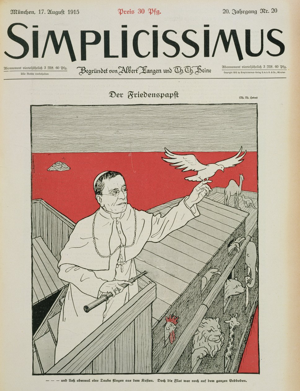 Papież pokojowy, okładka niemieckiego magazynu „Simplicissimus”, wyd. 1915 (lit) autorstwa Thomas Theodor Heine