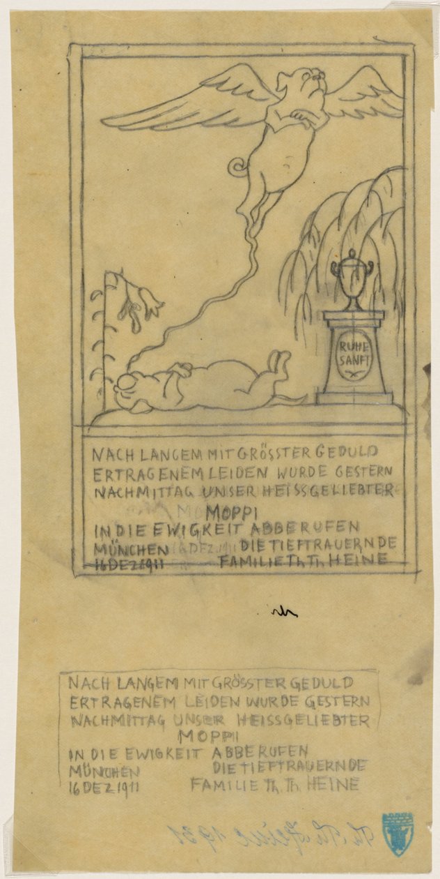 Zawiadomienie o śmierci mopsa autorstwa Thomas Theodor Heine