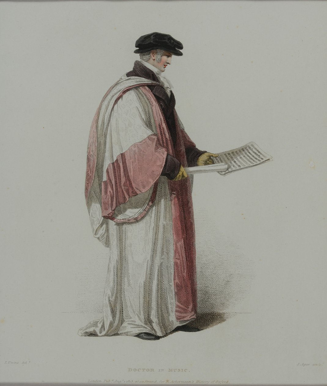 Doctor of Music, ryt. J. Agar, opublikowany w „History of Oxford” R. Ackermanna, 1813 (rycina ręcznie kolorowana) autorstwa Thomas Uwins