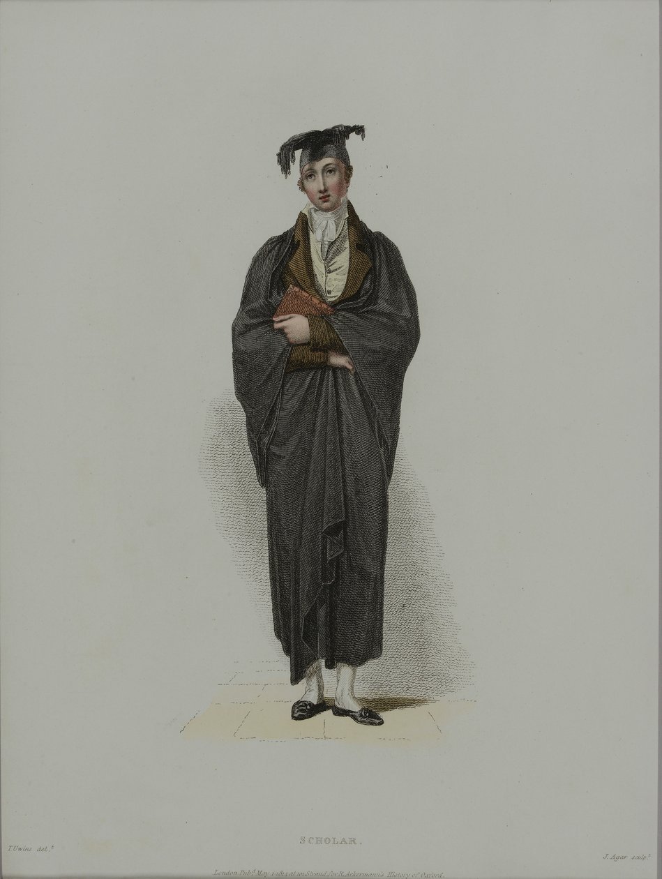 Scholar, ryt. J. Agar, opublikowany w „History of Oxford” R. Ackermanna, 1814 (akwaforta ręcznie kolorowana) autorstwa Thomas Uwins