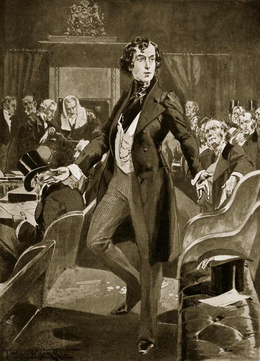 Pierwsze przemówienie Disraelego w Izbie Gmin, ilustracja z „Hutchinson