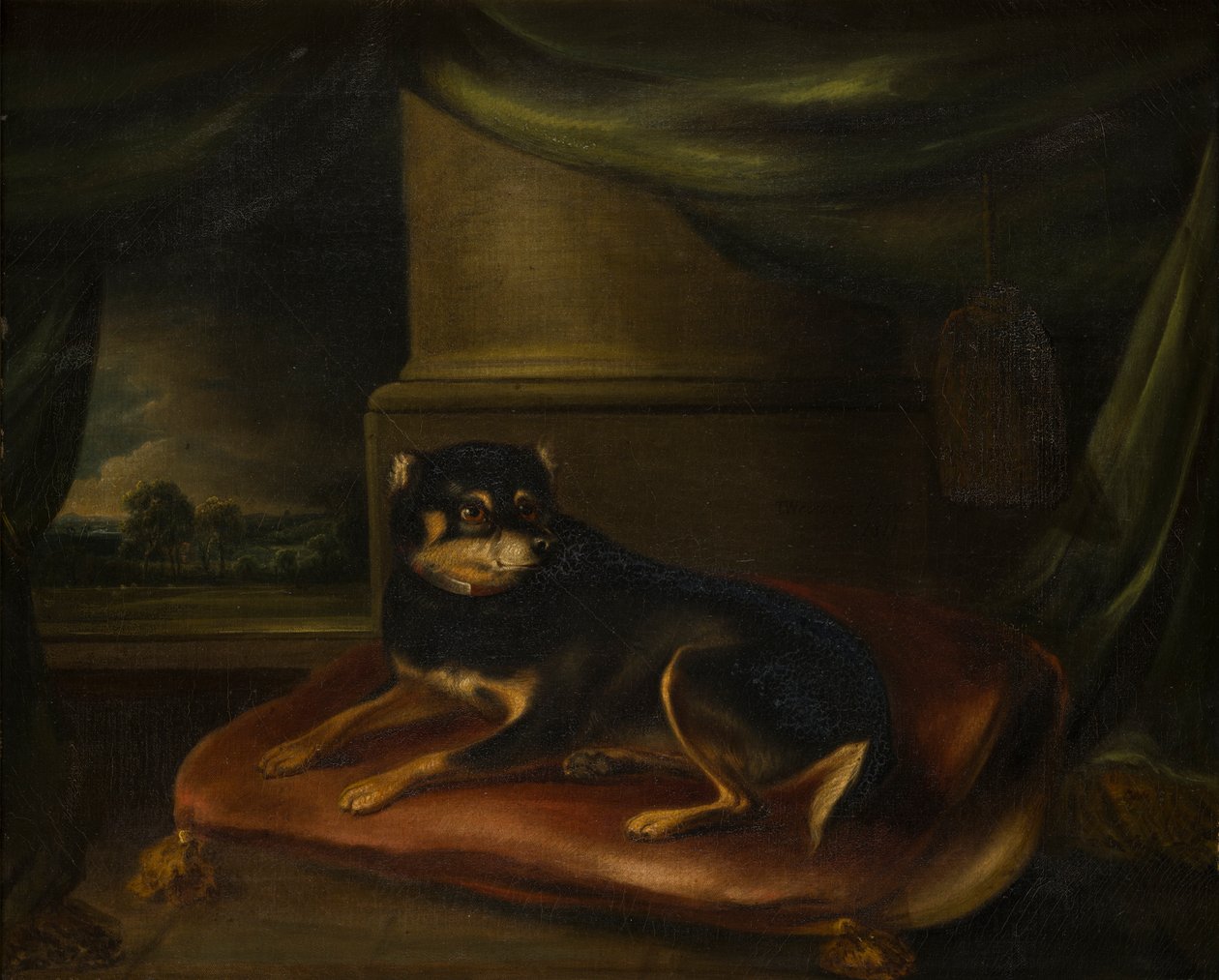 Ulubiony terier na czerwonej poduszce, ok. 1794-1843 (olej na płótnie) autorstwa Thomas Weaver