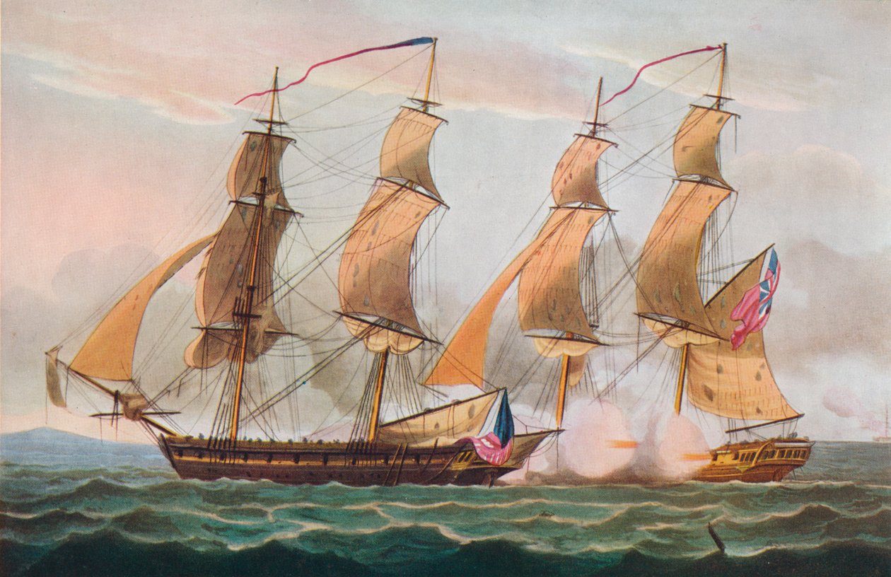Pojedynek między brygami, c1817 autorstwa Thomas Whitcombe