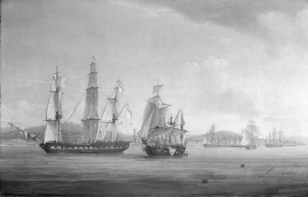 HMS "Spartan" oraz francuska i neapolitańska eskadra morska, koniec walki, 3 maja 1810 r., Zatoka Neapolitańska, Włochy. Olej na płótnie autorstwa Thomas Whitcombe