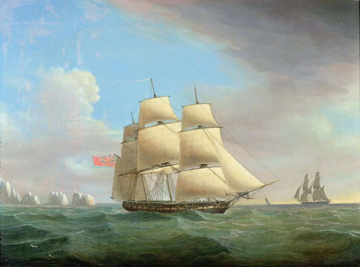 H.M. Fregata Galatea, 38 dział z igieł, Wyspa Wight autorstwa Thomas Whitcombe